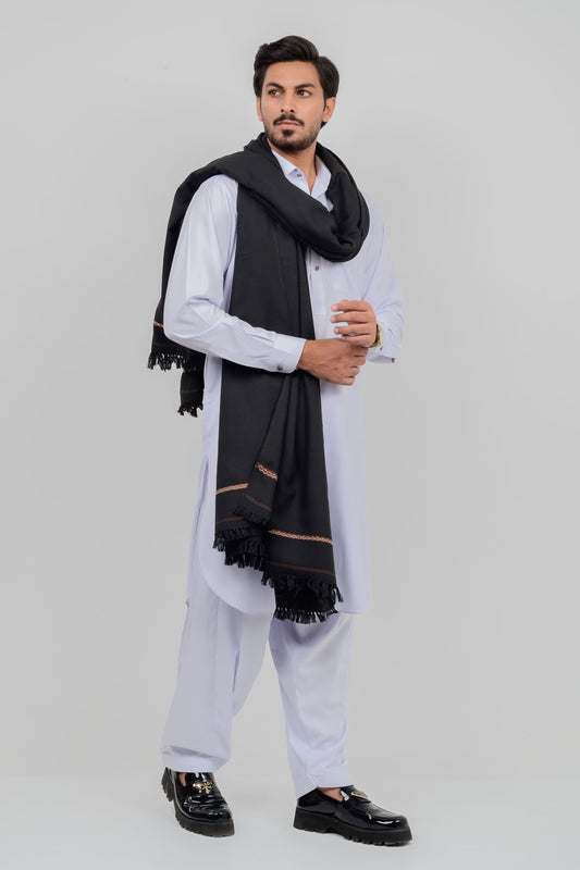 White Kameez Shalwar + Jet Black Shawl (Combo Deal)