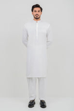 Off White Blended Kameez Shalwar with Band Collar