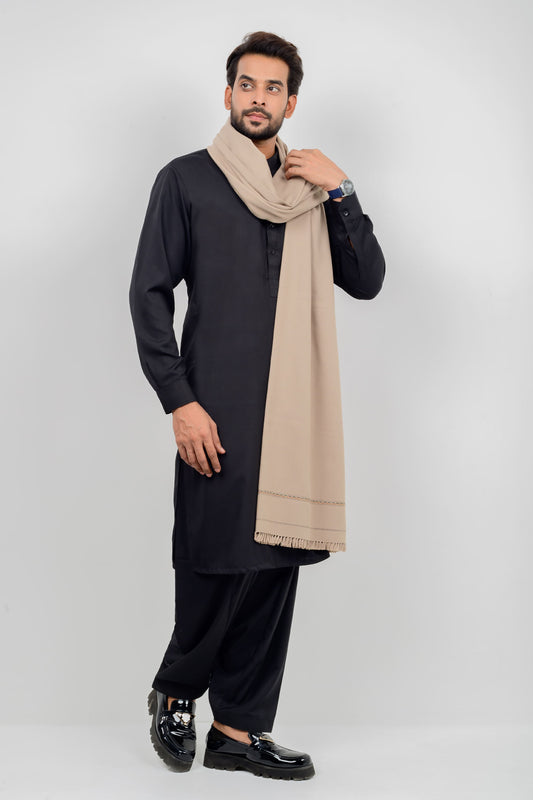 Black Kameez Shalwar + Khaki Shawl (Combo Deal)