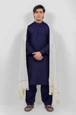 Navy Blue Kameez Shalwar + Pearl White Shawl (Combo Deal)