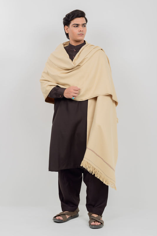 Chocolate Kameez Shalwar + Tan Shawl (Combo Deal)