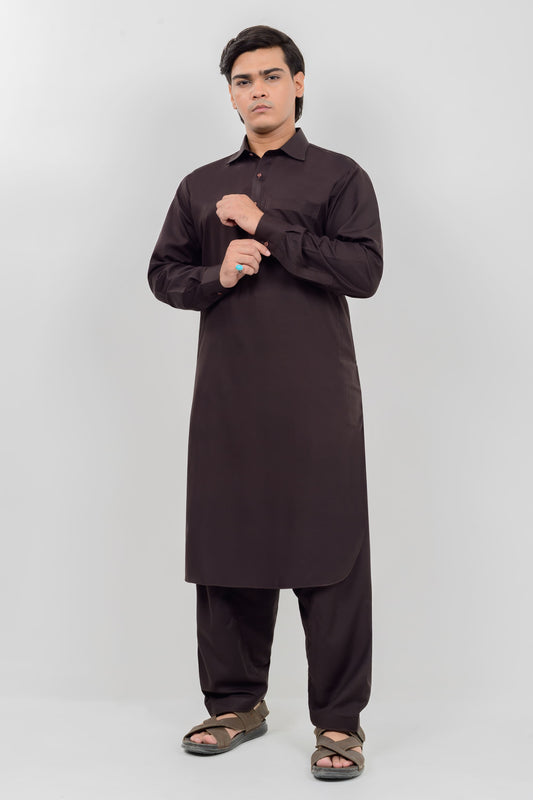 Chocolate Boski Kameez Shalwar with Shirt Collar