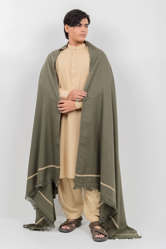 Tan Kameez Shalwar + Olive Green Shawl (Combo Deal)