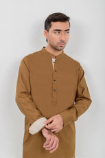 Brown Kameez Shalwar + Pearl White Shawl (Combo Deal)