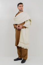 Brown Kameez Shalwar + Pearl White Shawl (Combo Deal)